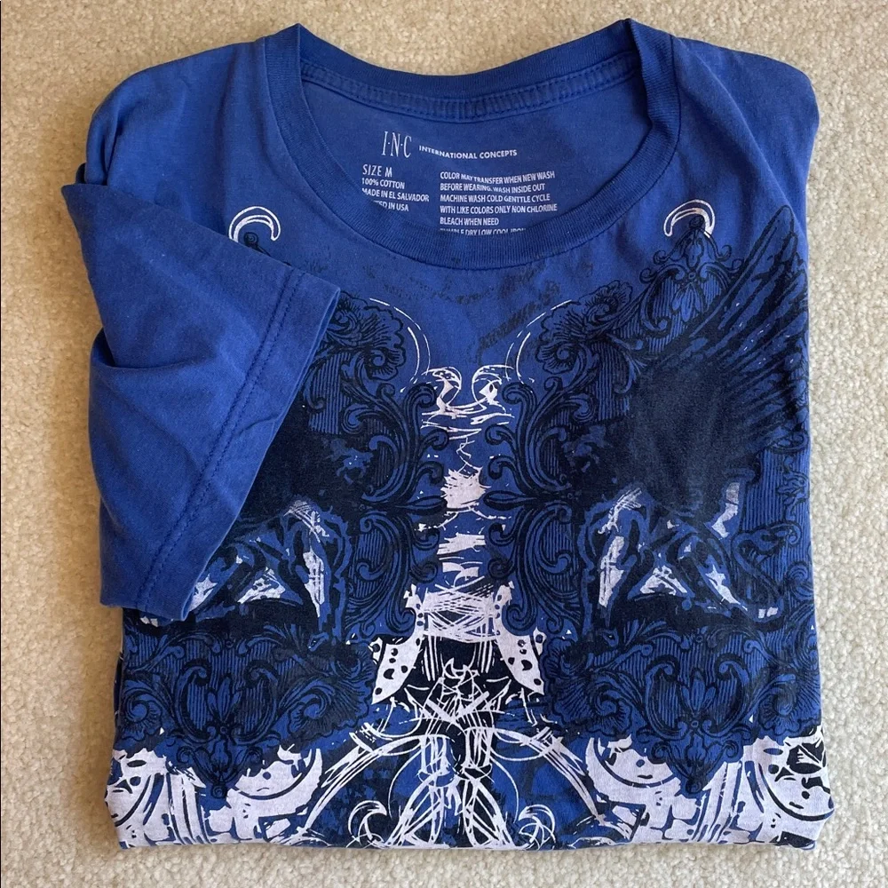 INC International Concepts Y2K Affliction Style Blue T-Shirt Men’s Medium - Picture 1 of 6